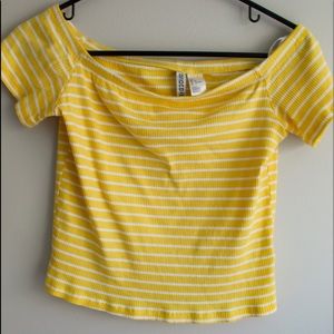 YELLOW AND WHITE STRIPED RIBBED TOP